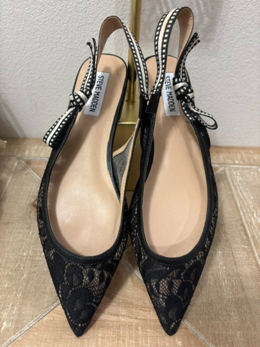 NWOT Steve Madden Bri Black Lace Slingback Flats Pointed Toe Size 8